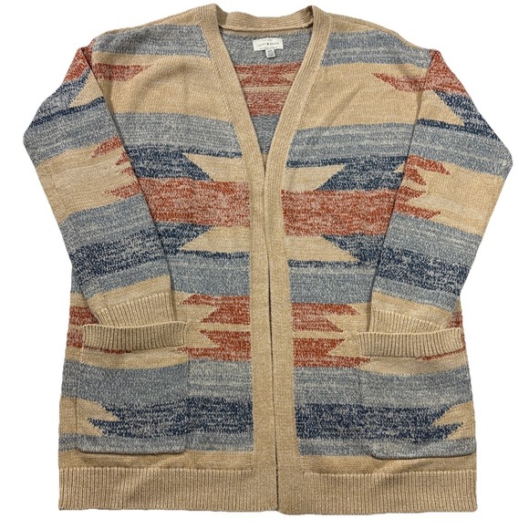Lucky Brand Sweaters - Lucky Brand Women's M Aztec Print Open Front Cardigan Sweater Pockets
